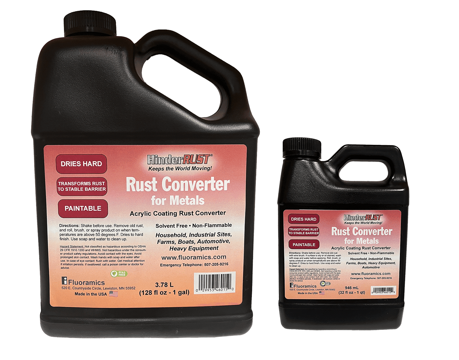 Gallon and Quart jugs of Rust Converter for Metals